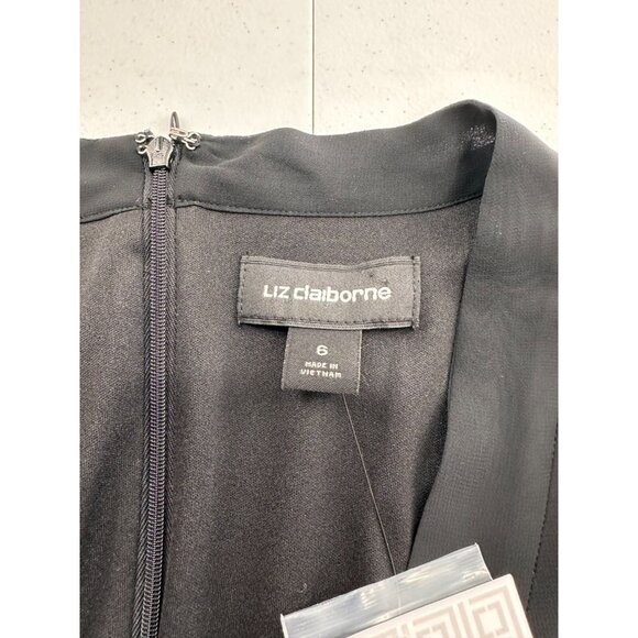 Liz Claiborne Black Long Sleeve Sheer Bow Tie Career Dress 6 Old Money Retro a - Picture 2 of 12